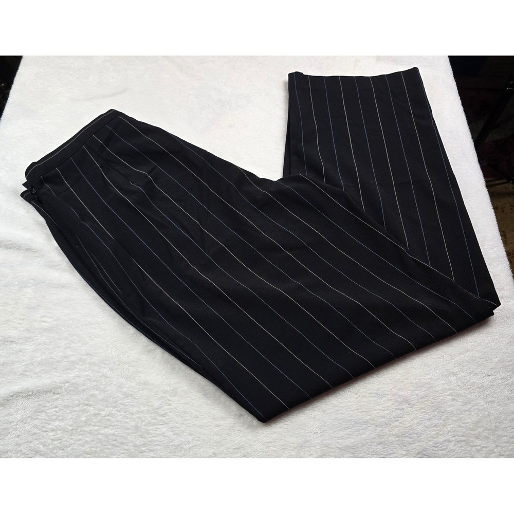 Dialogue Womens Black Pinstripe Wide Leg Dress Pants Side Zip Size 14